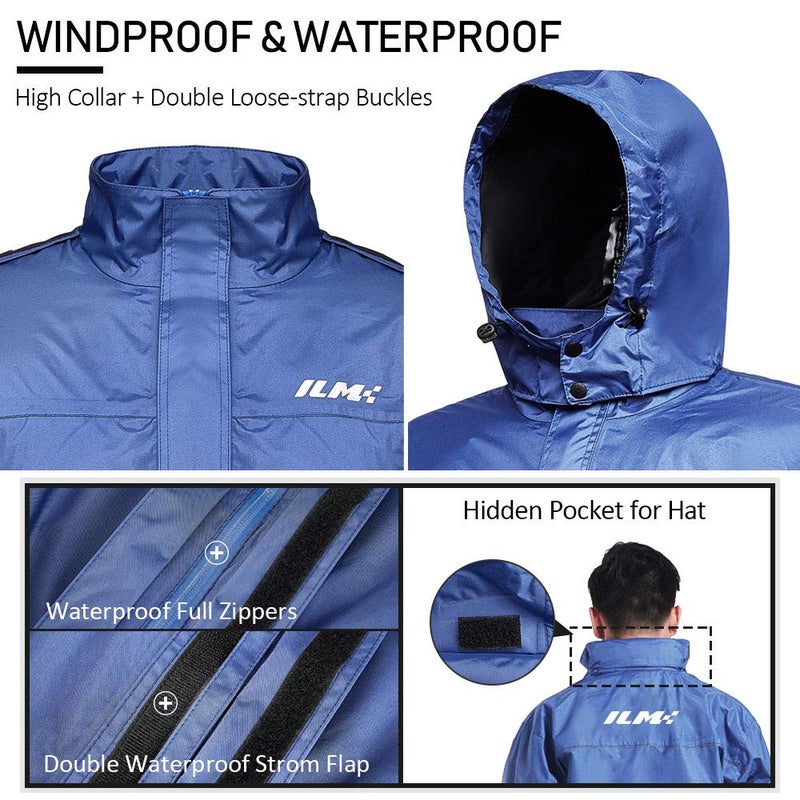 ILM Motorcycle Rain Suit for Men Waterproof Resistant Raincoat 6 Pockets 2 Pieces Packable Rainwear Jacket and Pants Model RS02 - Image 5